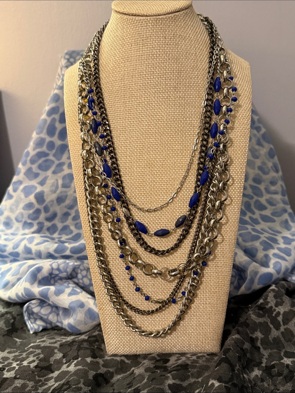 Vera Wang Silver-Tone Multi-Strand Necklace with Cobalt Blue Accents